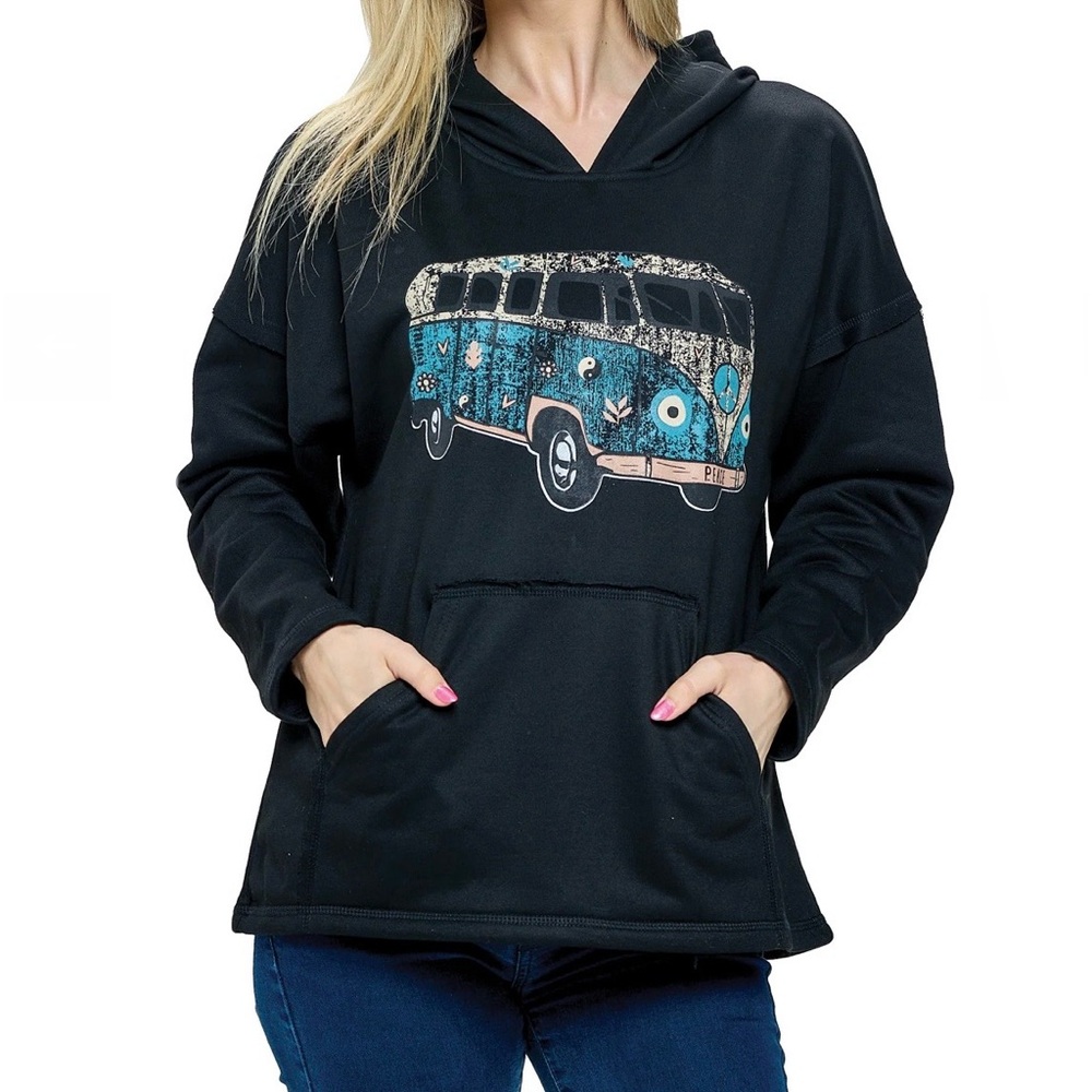 Yak & Yeti Hoodie Boho Van Life Peace Love Print NWOT Size M/L